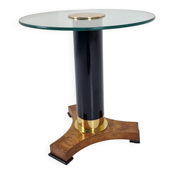 Table d'appoint en verre, laiton et bois postmoderne, Allemagne, années 1980.