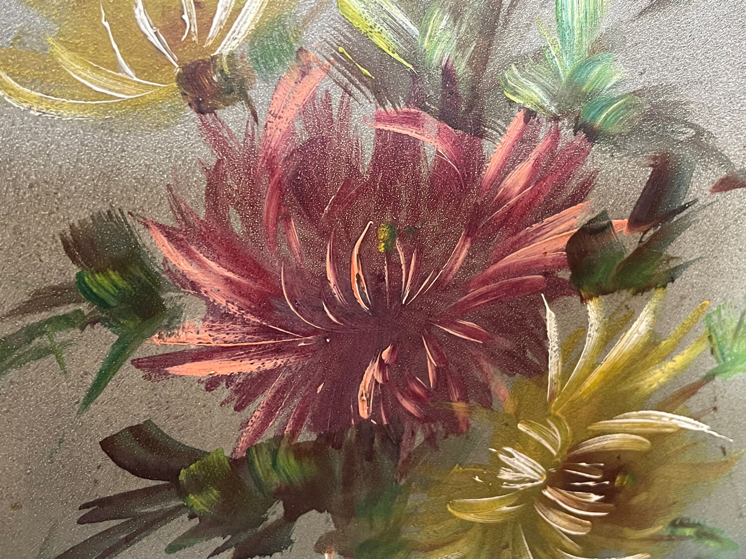 Old bamboo screen and painted sheet metal 82x60