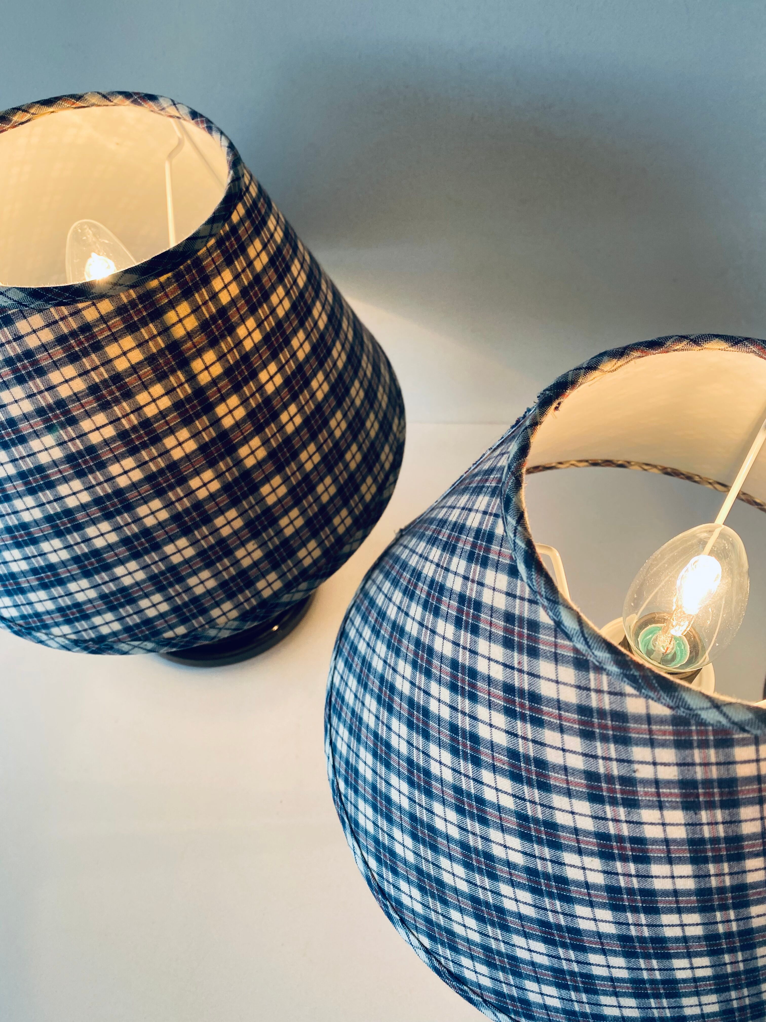 Pair of turned wooden bedside lamps