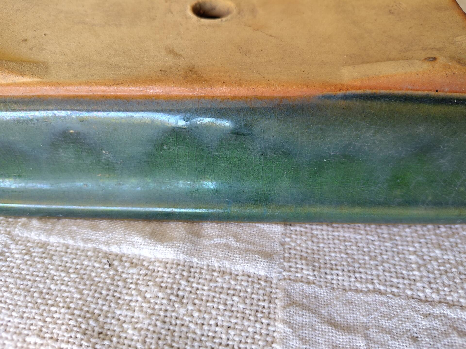 Rectangular glazed green ceramic bonsai pot