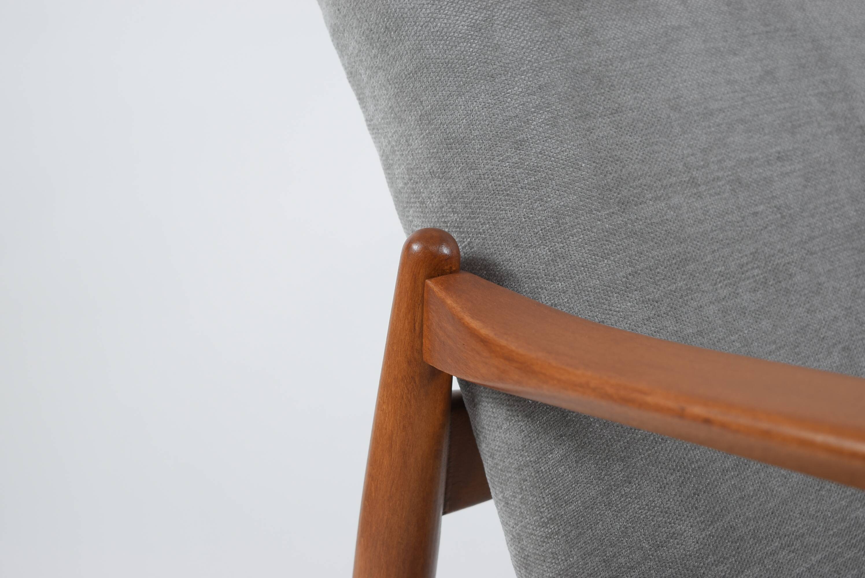 Original restored vintage armchair, designer E. Homma, grey fabric