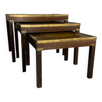 Mahogany and brass nesting tables