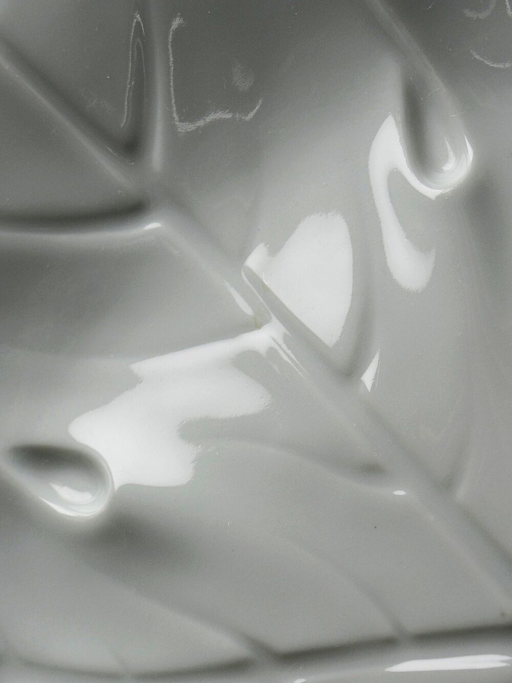 Celadon porcelain vine leaf dish by L. Michelaud, Limoges, 1930-50.
