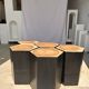 Set of 5 hexagonal bicolour suar stools forming accent furniture.