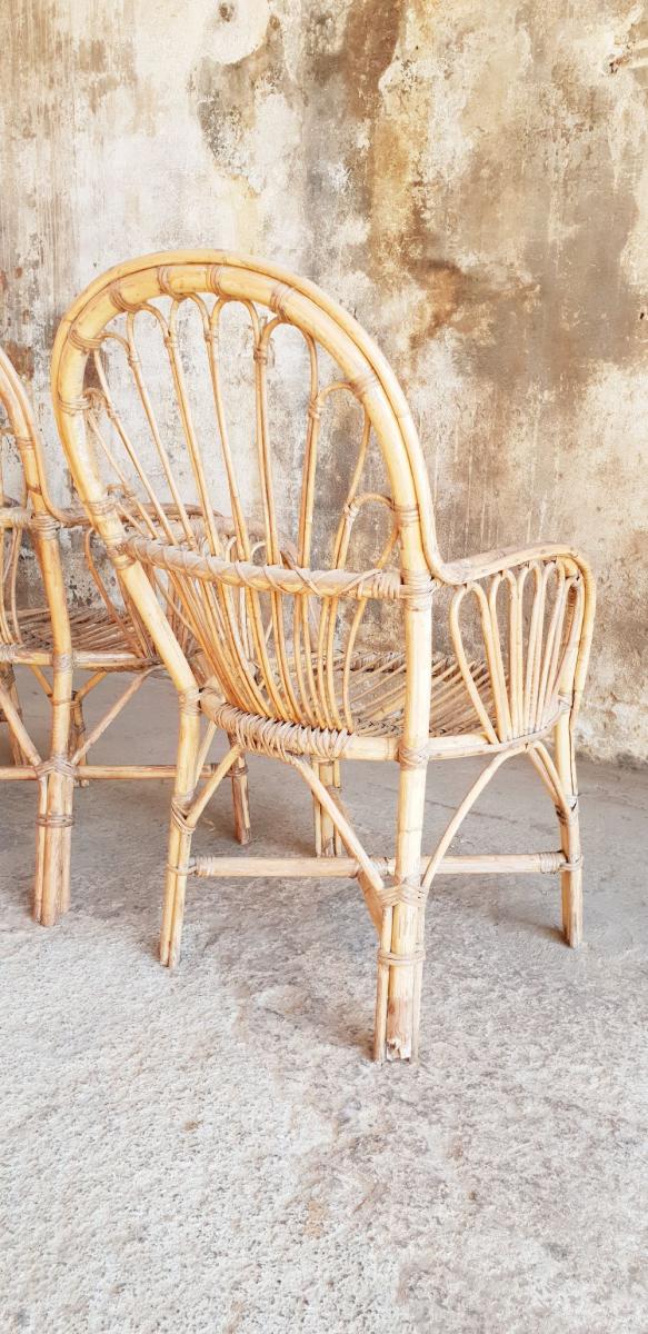 Three vintage rattan chairs