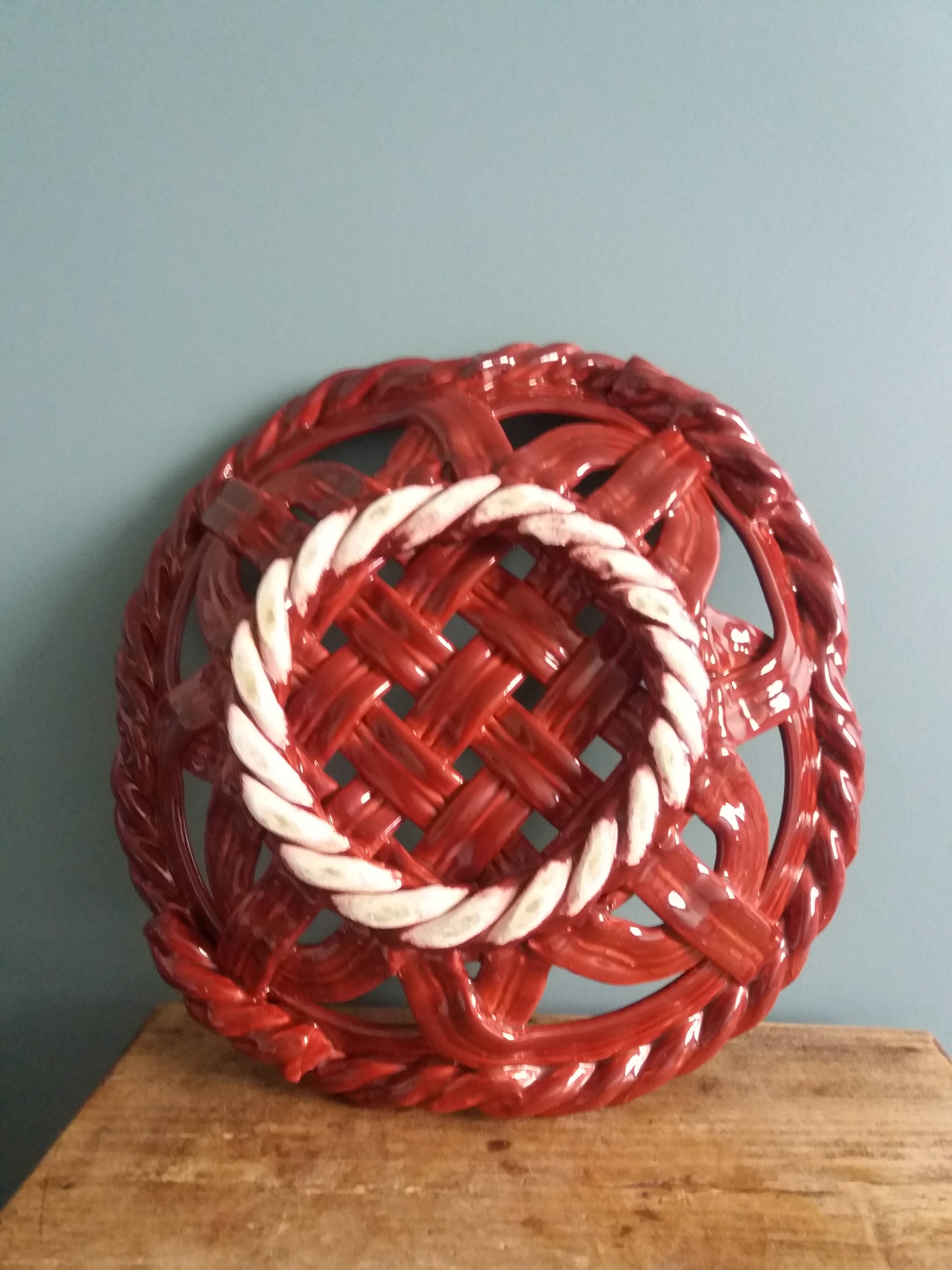 Fruit bowl, woven ceramic basket, Vallauris