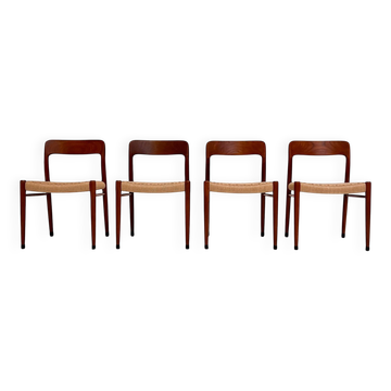 Refurbished set of 4 Model 75 chairs by Niels Møller, 1960s