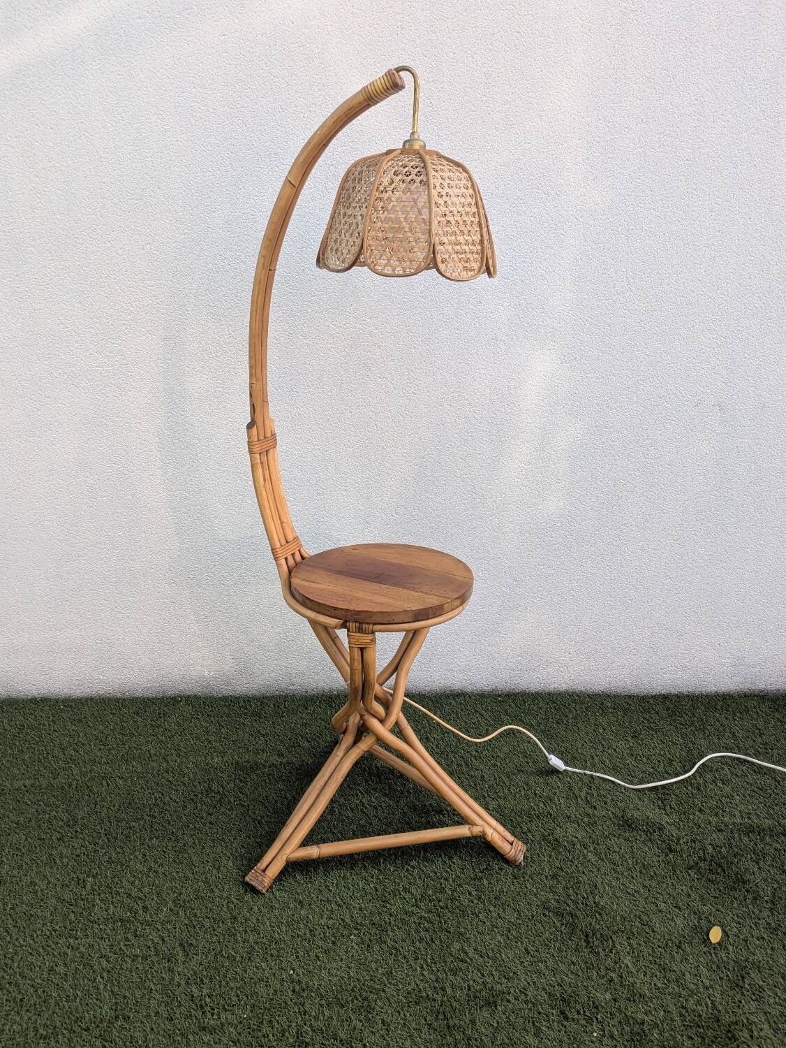 Vintage rattan and bamboo floor lamp, 1960s