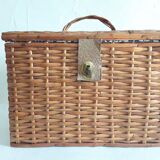Vintage rattan suitcase trunk basket with lid