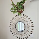 Vintage metal sun mirror in the style of Line Vautrin