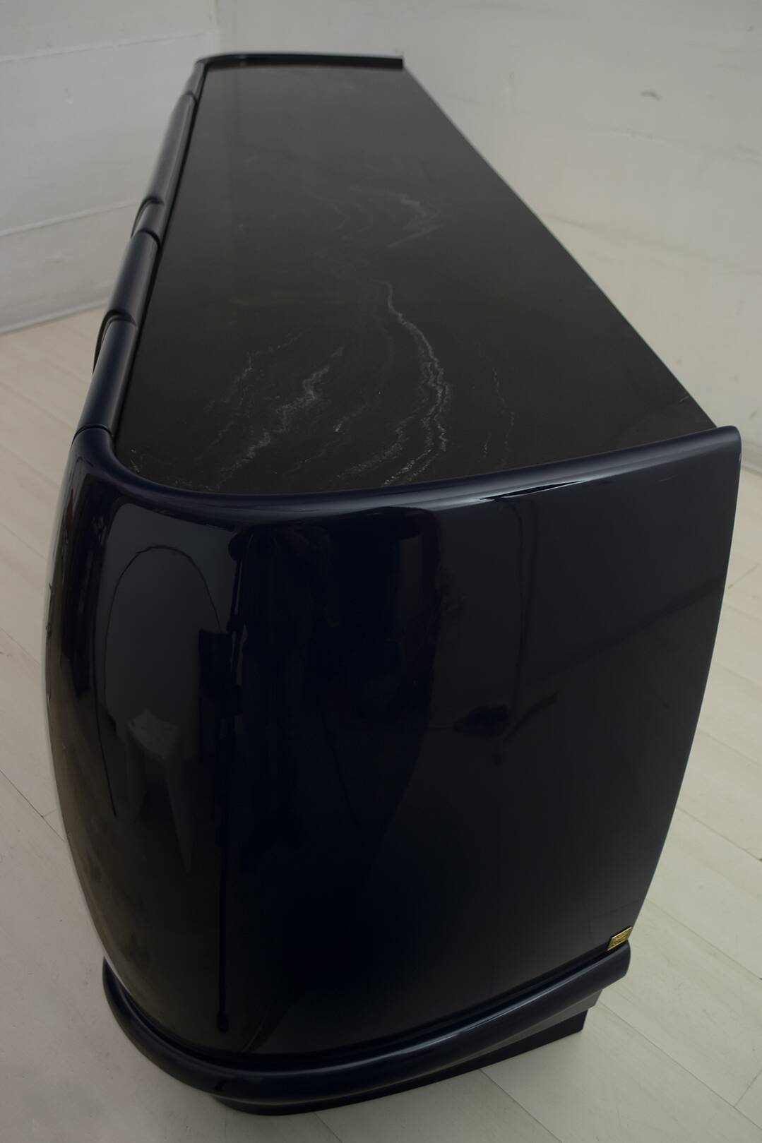 Postmodern Blue Lacquer and Black Marble Sideboard by DBM, Italy, 1980s