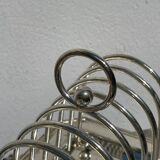 Flat silver metal tray with duck and toast