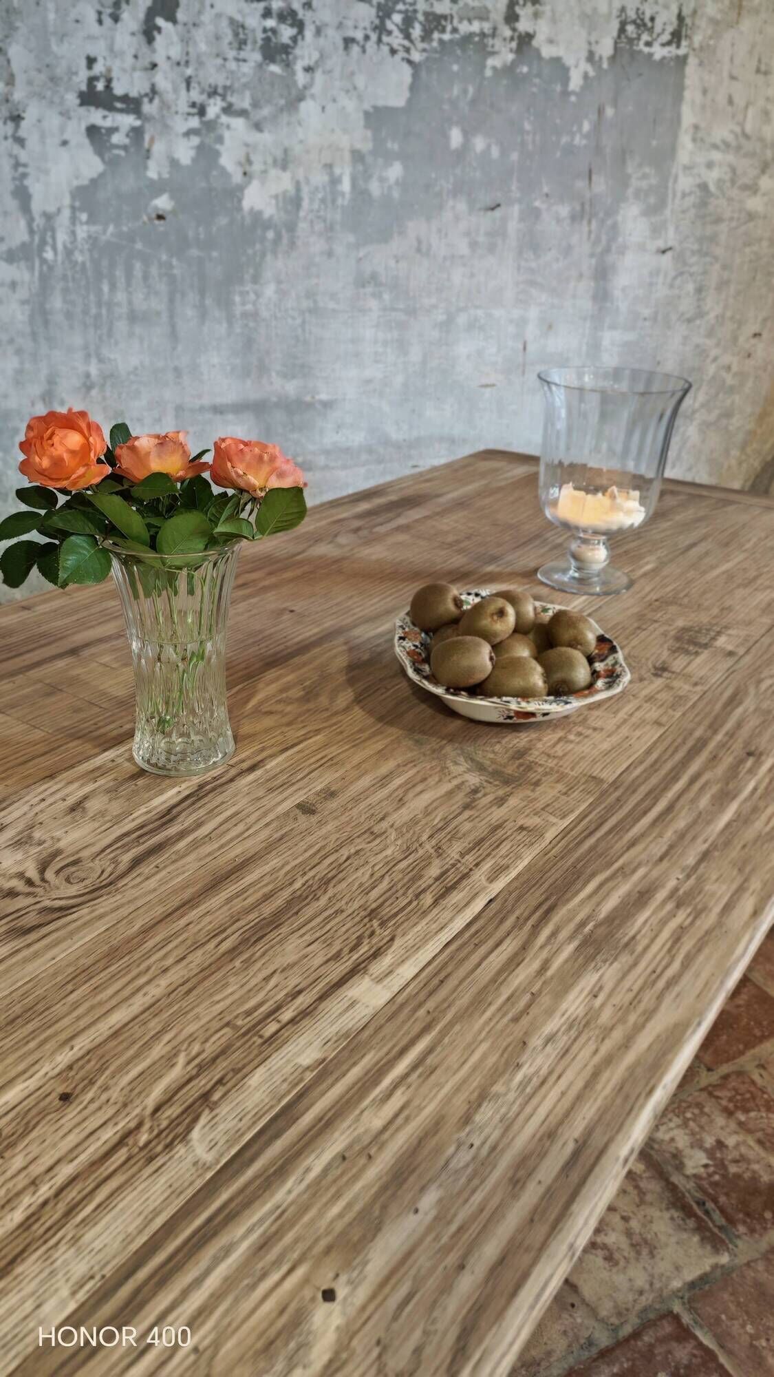 Solid oak farmhouse table "brut" 247x89, top "chocolate oak"