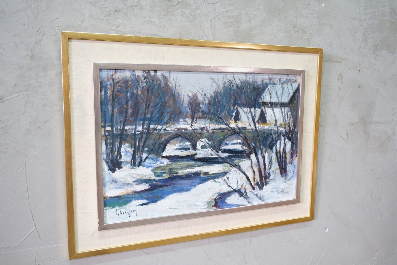 Gideon isaksson (1911-1980), scandinavian modern landscape, 1960s, oil on panel, framed