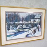 Gideon isaksson (1911-1980), scandinavian modern landscape, 1960s, oil on panel, framed