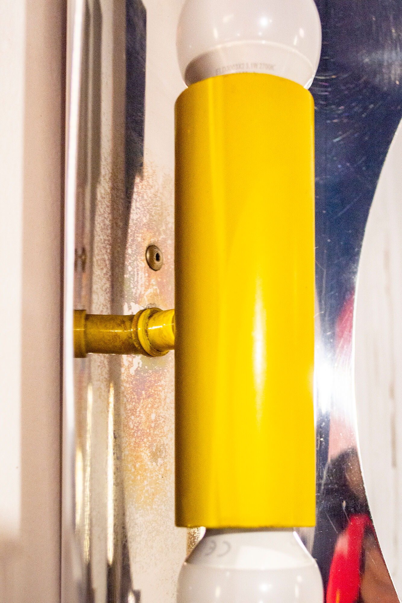 Space age wall lamp two lights yellow steel and lacquered metal ITalia 60s