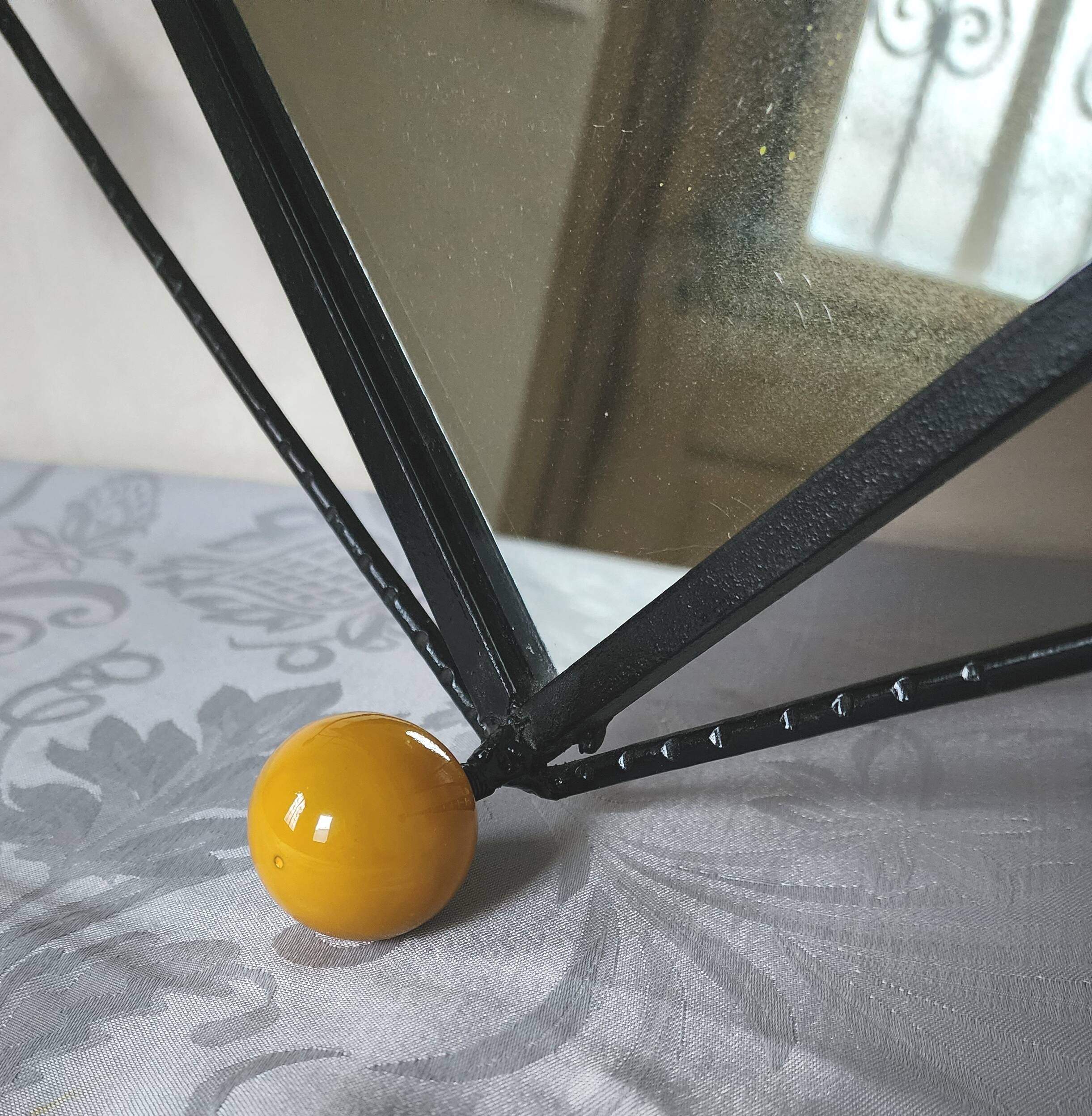 Coat rack, hat rack, wrought iron, 3 wooden balls