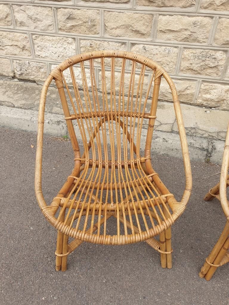 Pair of Audoux & Minnet wicker armchairs