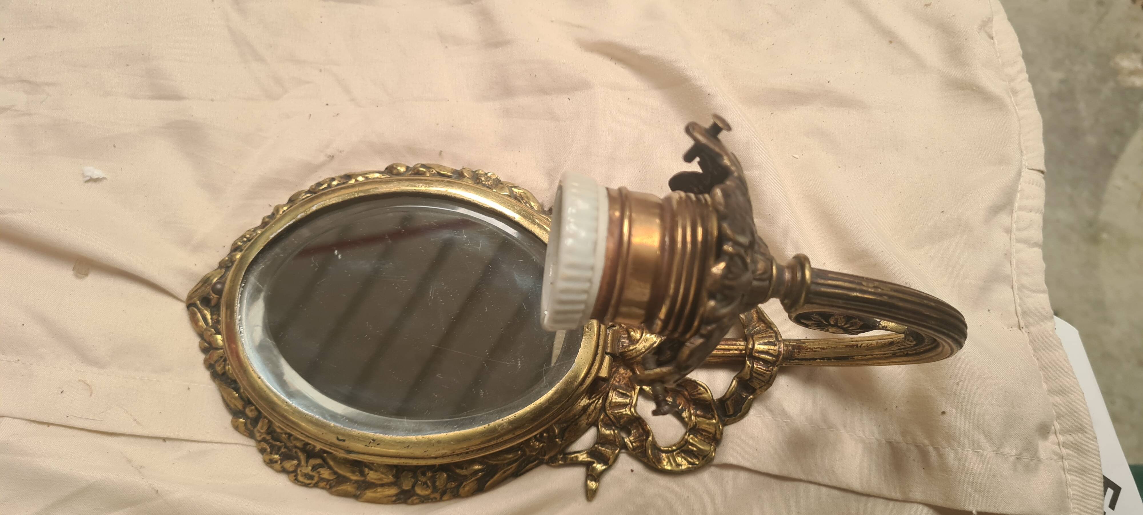 2 bronze wall lights and pretty mirror,,, napoleon 3 26x15