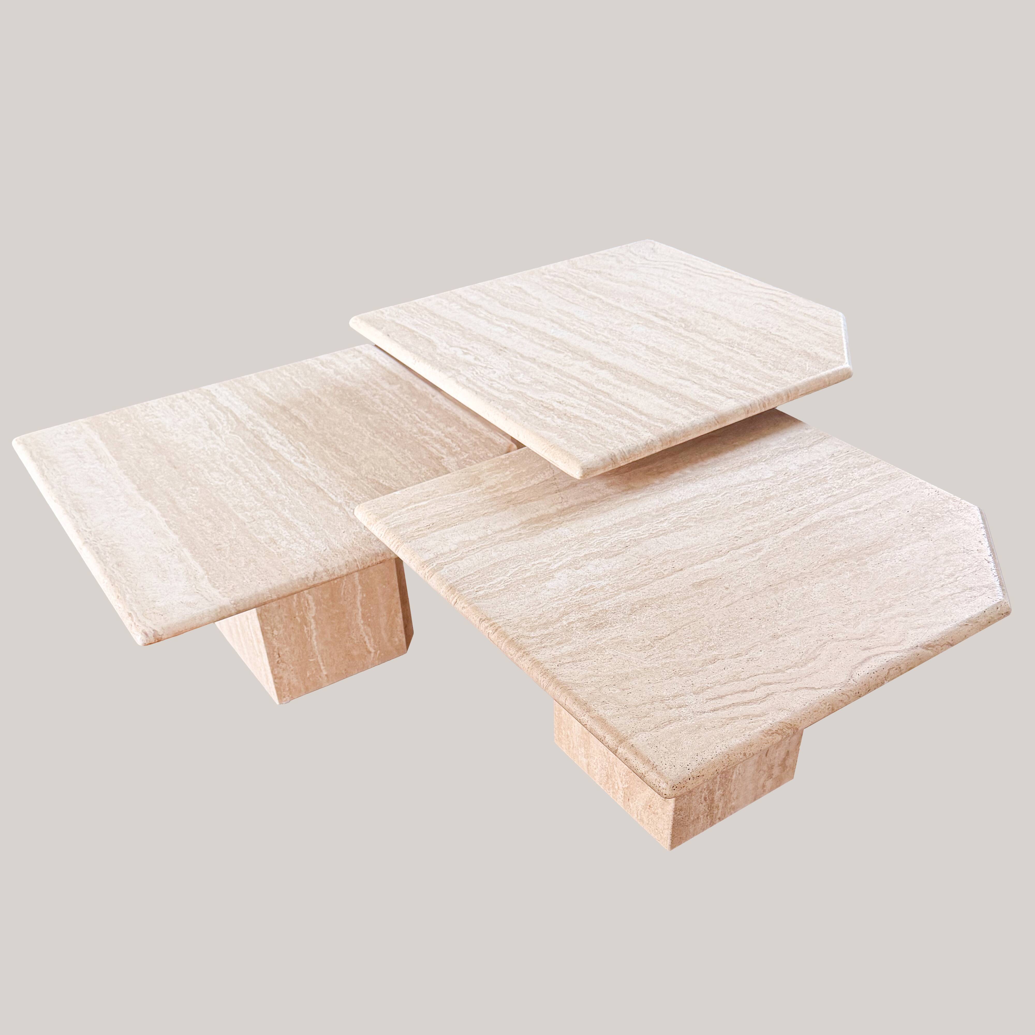 Travertine nesting tables, Italy, 1970s.