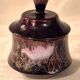 Covered sugar bowl Vallauris glazed ceramic brown old pink A152-3