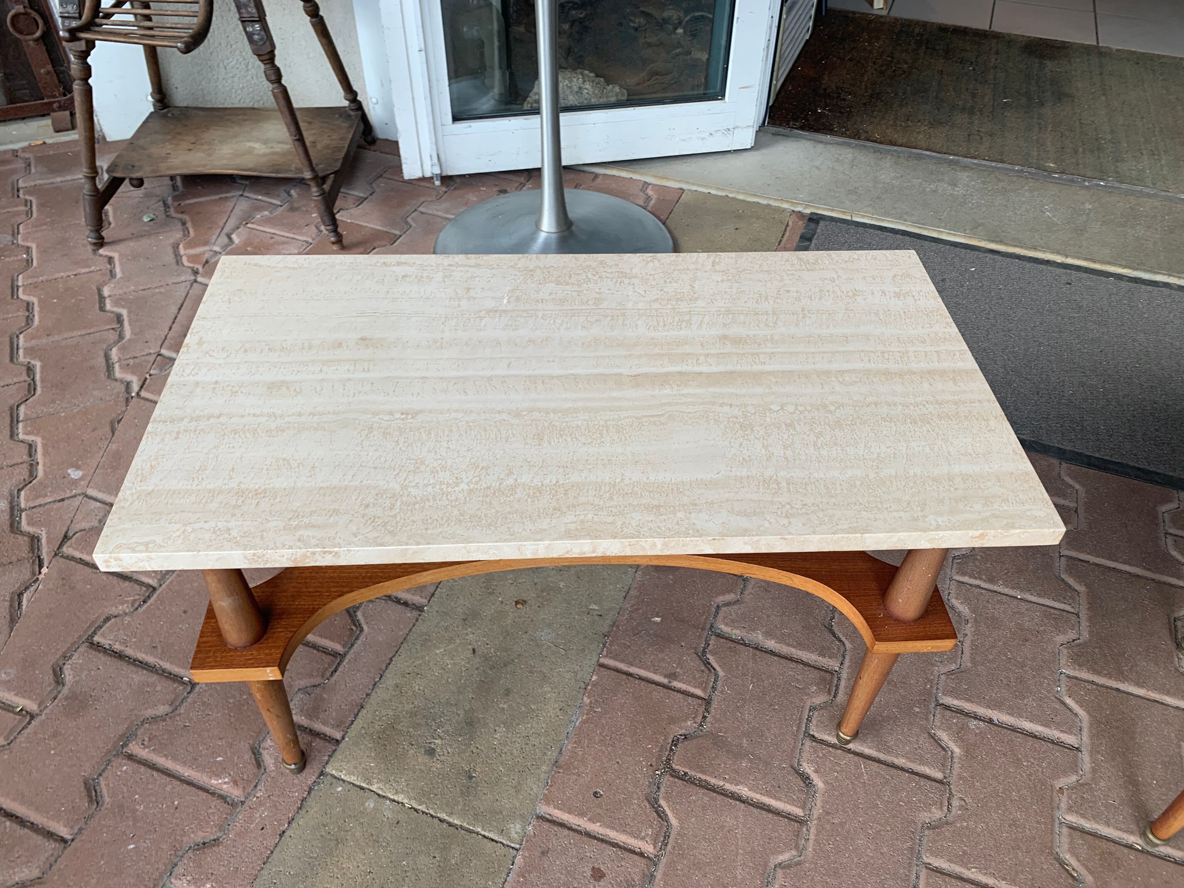 Marble and wood coffee table