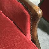 Pair of Louis XV style bergère armchairs in red velvet.