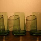 Set of three green water glasses
