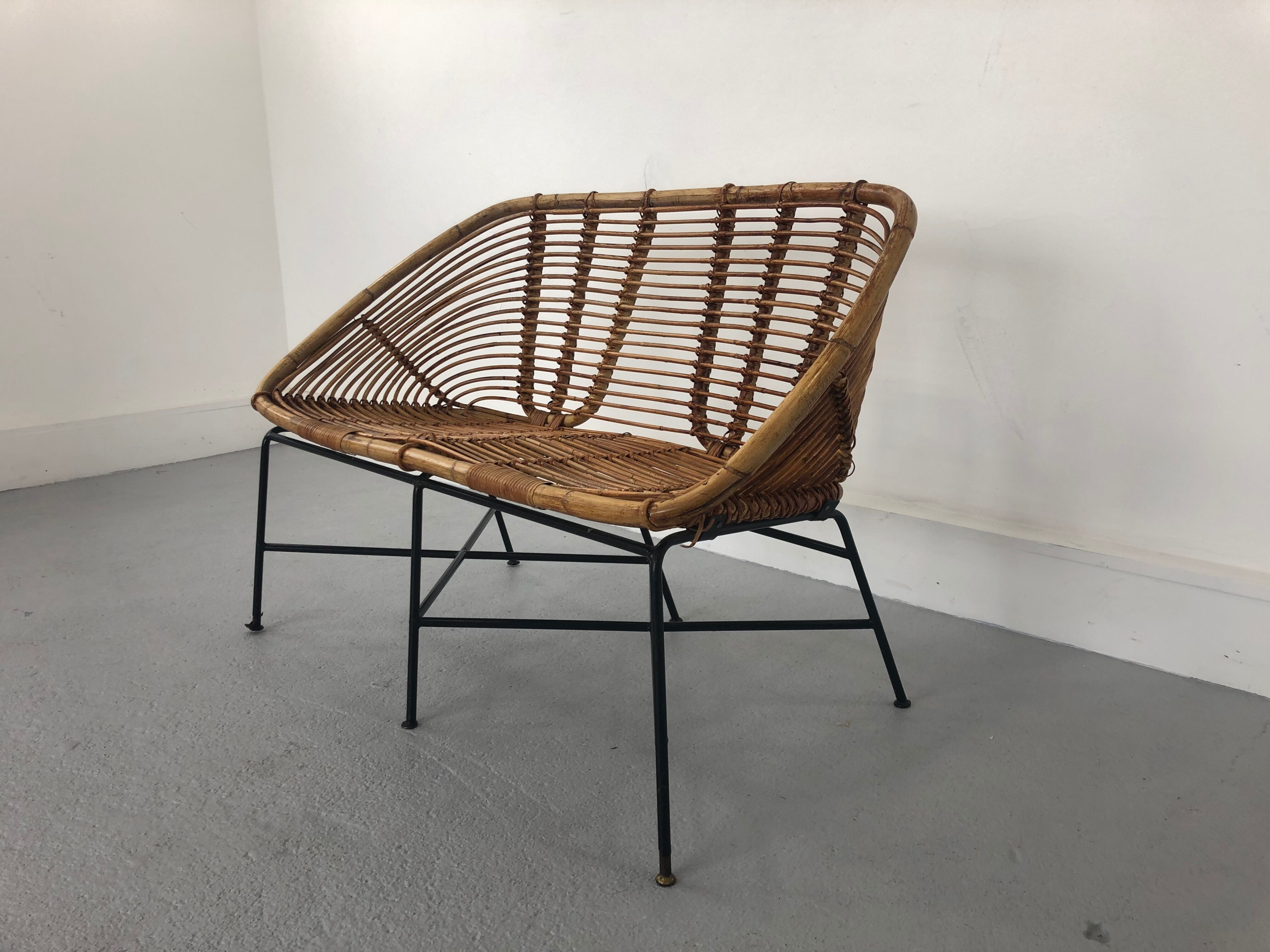 Mid-Century Rattan Bench, 1960s Product Overview