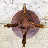 Round rattan bamboo side table, 60s