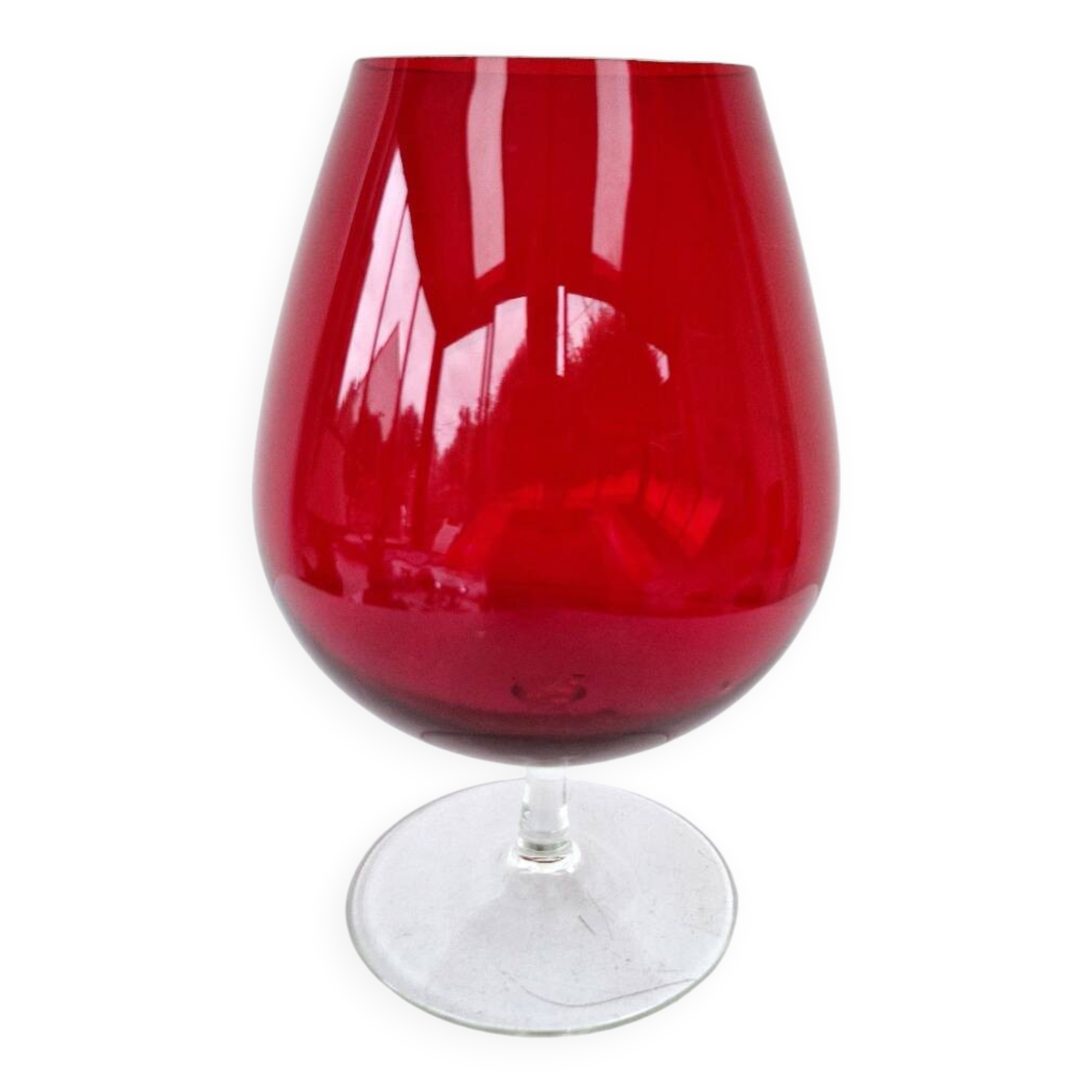 Vintage empoli italian glass red brandy type footed vase