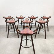 8 tabourets hauts en bois, Espagne 1960