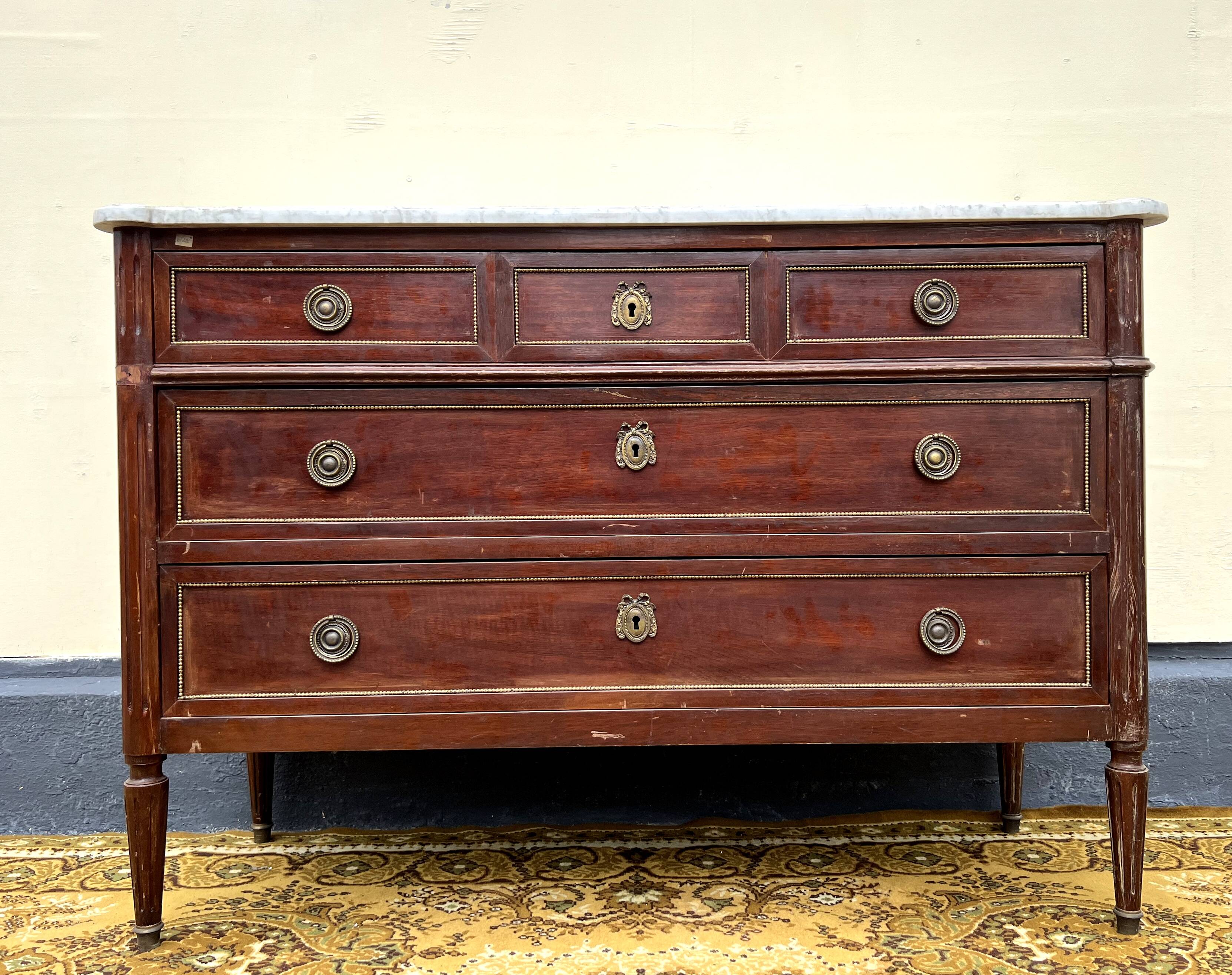 Antique Louis XVI style chest of drawers in Parisian style mahogany