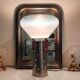Lampe acier brossé vintage abat jour transparent blanc Italie  1970