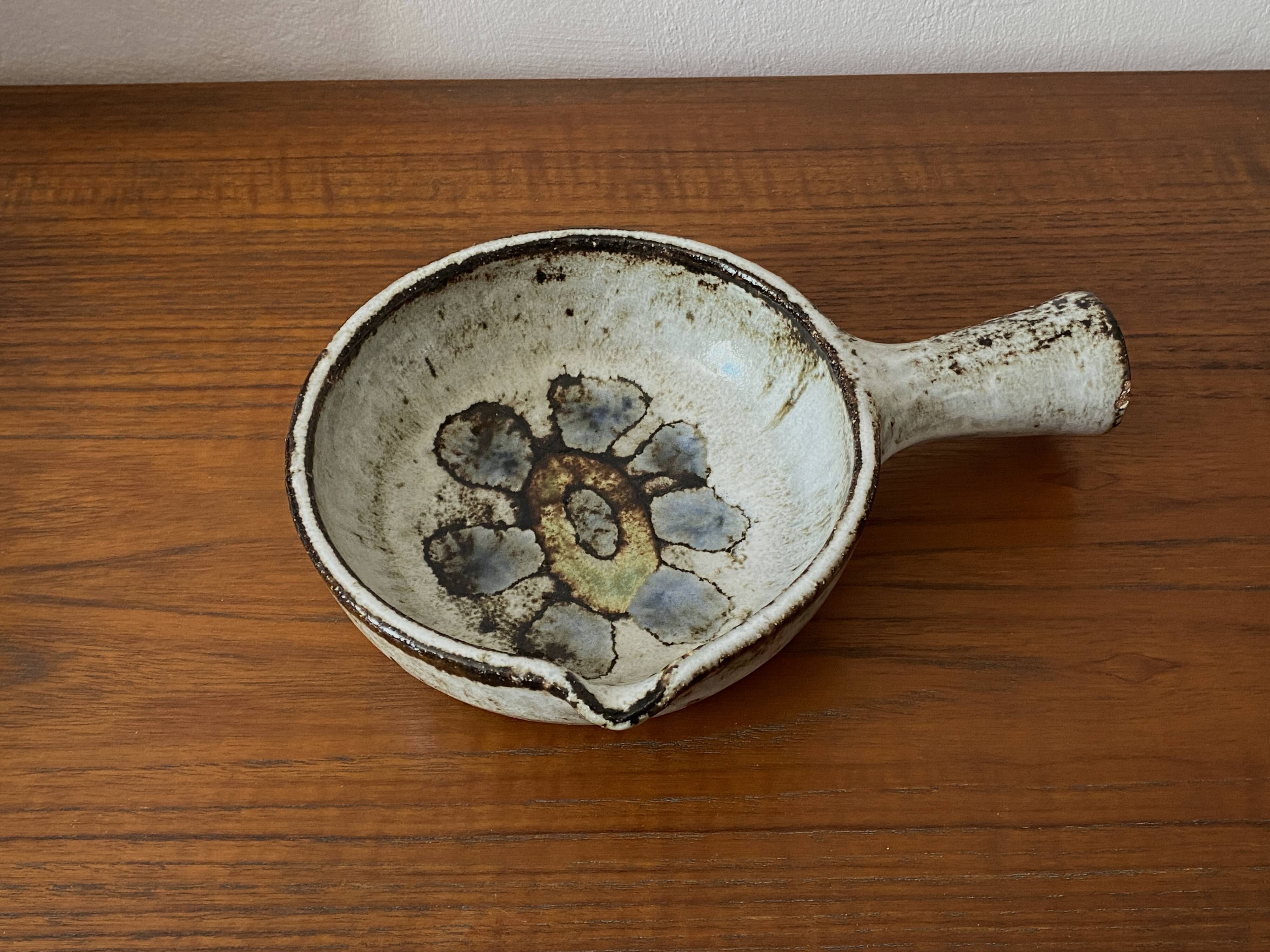 Large ceramic caquelon / saucepan from Vallauris signed MAS