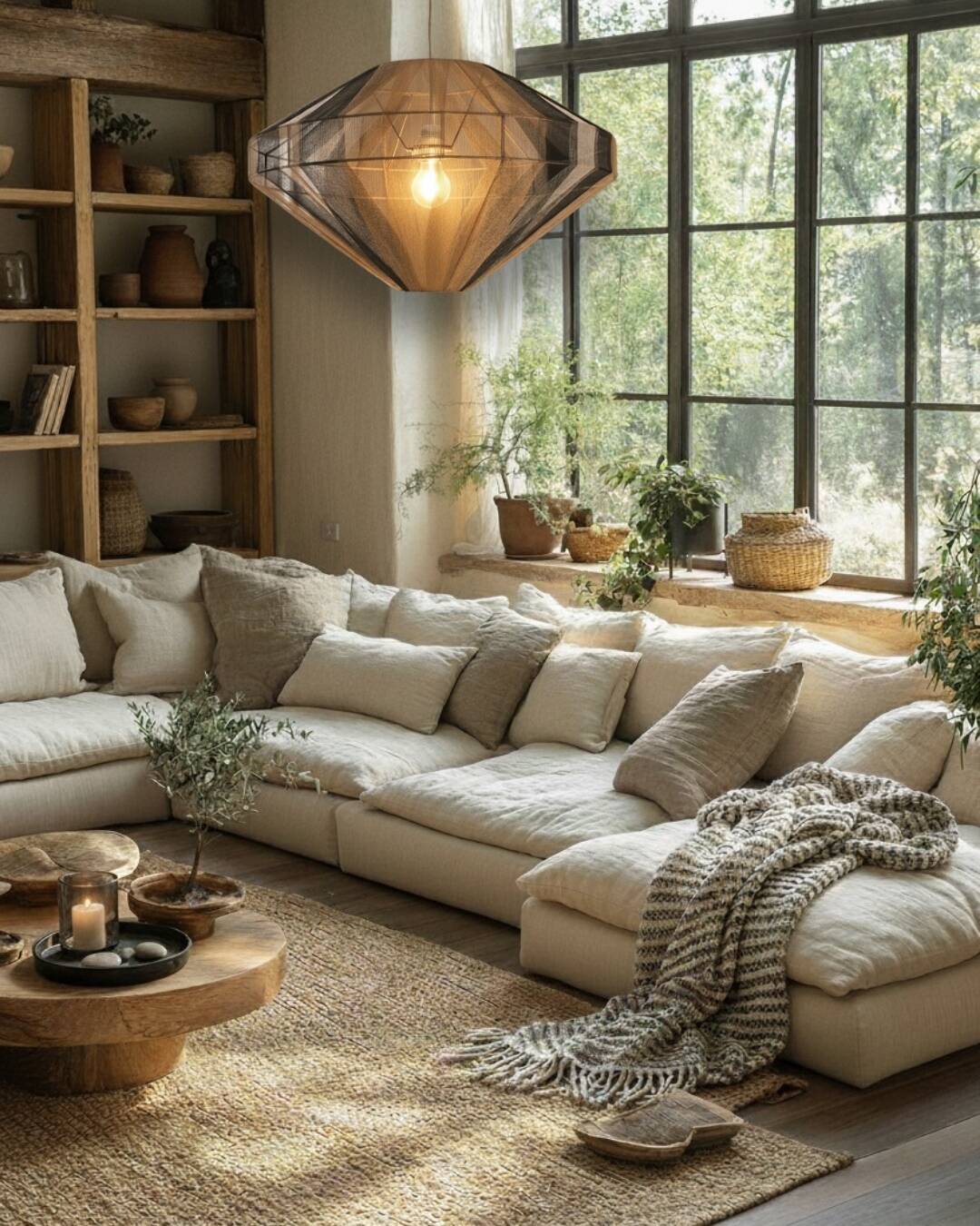 Contemporary cotton thread pendant light