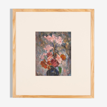 Fleurs en pastel, acrylique sur carton, 53 x 58 cm