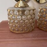 Pair of vintage wall lights with metal and bubbled glass globes