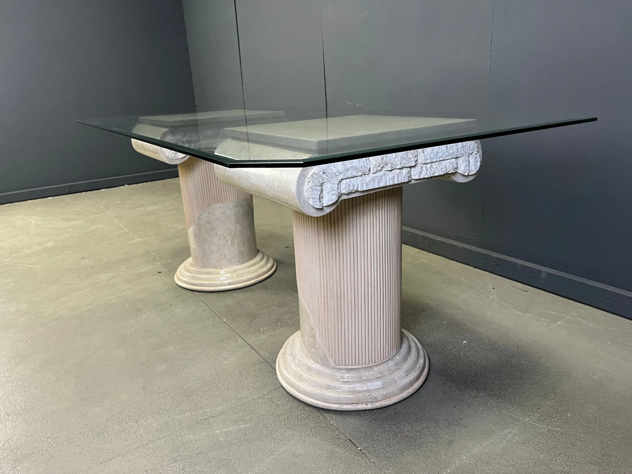 Vintage tessellated stone pedestal dining table by Maitland Smith, 1970s