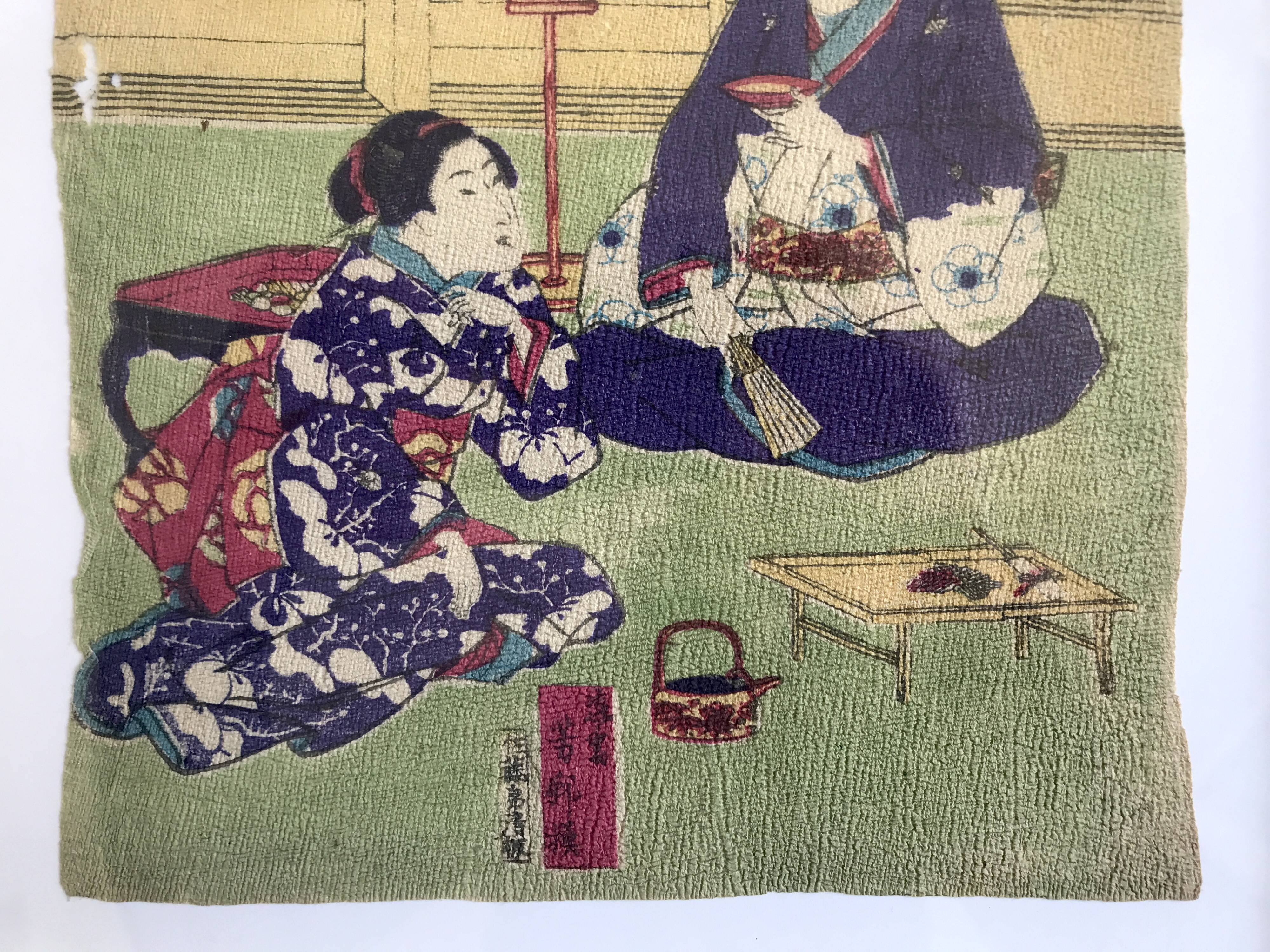 The Fisherman & Tea Ceremony. Duo of Japanese prints on rice paper.