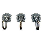 3 lion coat hooks in solid brass baroque style