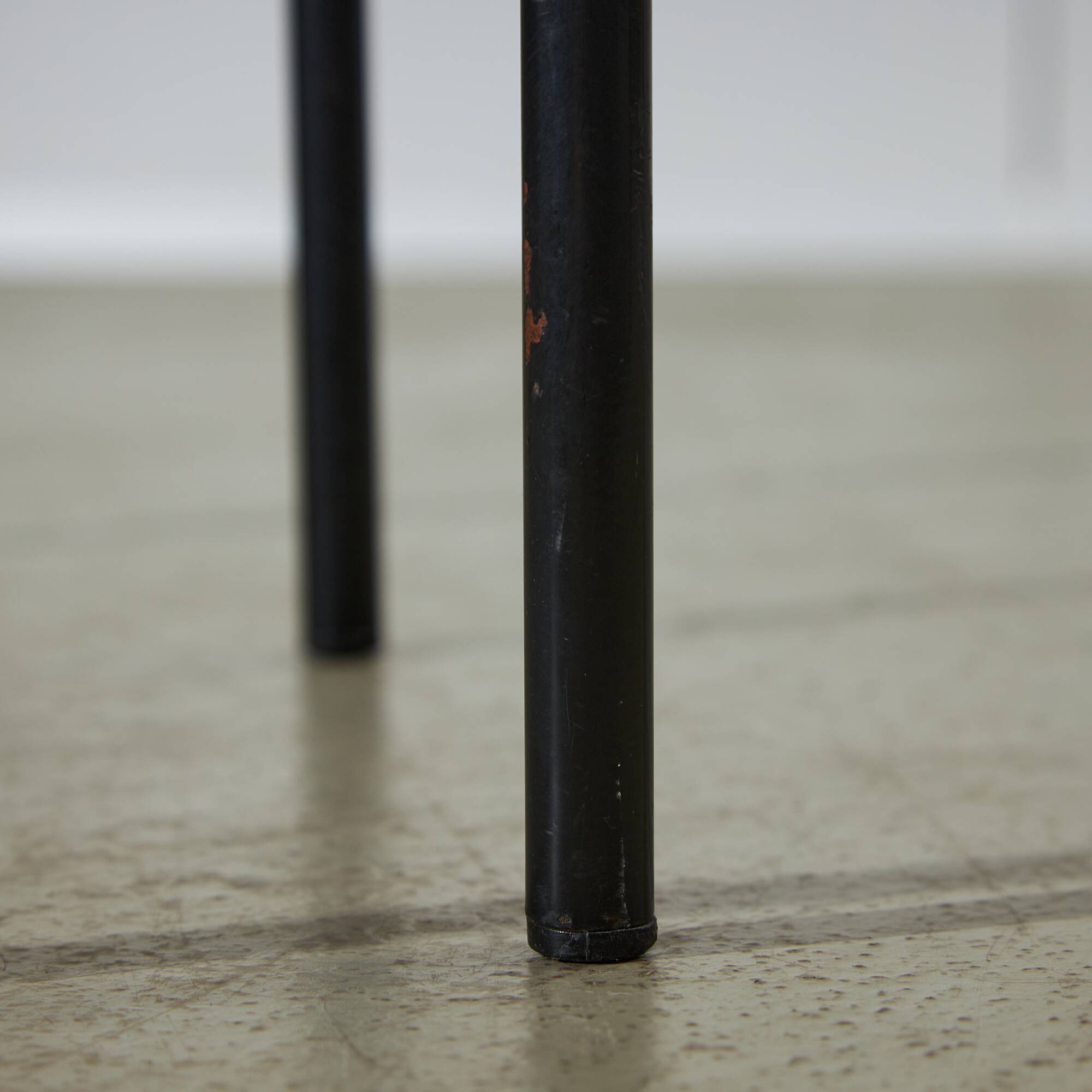 Red Plywood and Curved Metal Frame Chair