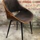Scandinavian style chairs in curved plywood covered with brown fabric