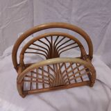 Woven bamboo magazine rack from the 1970s