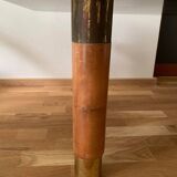Scandinavian coffee table in brown teak, smoked glass top and brass details, 1960s.