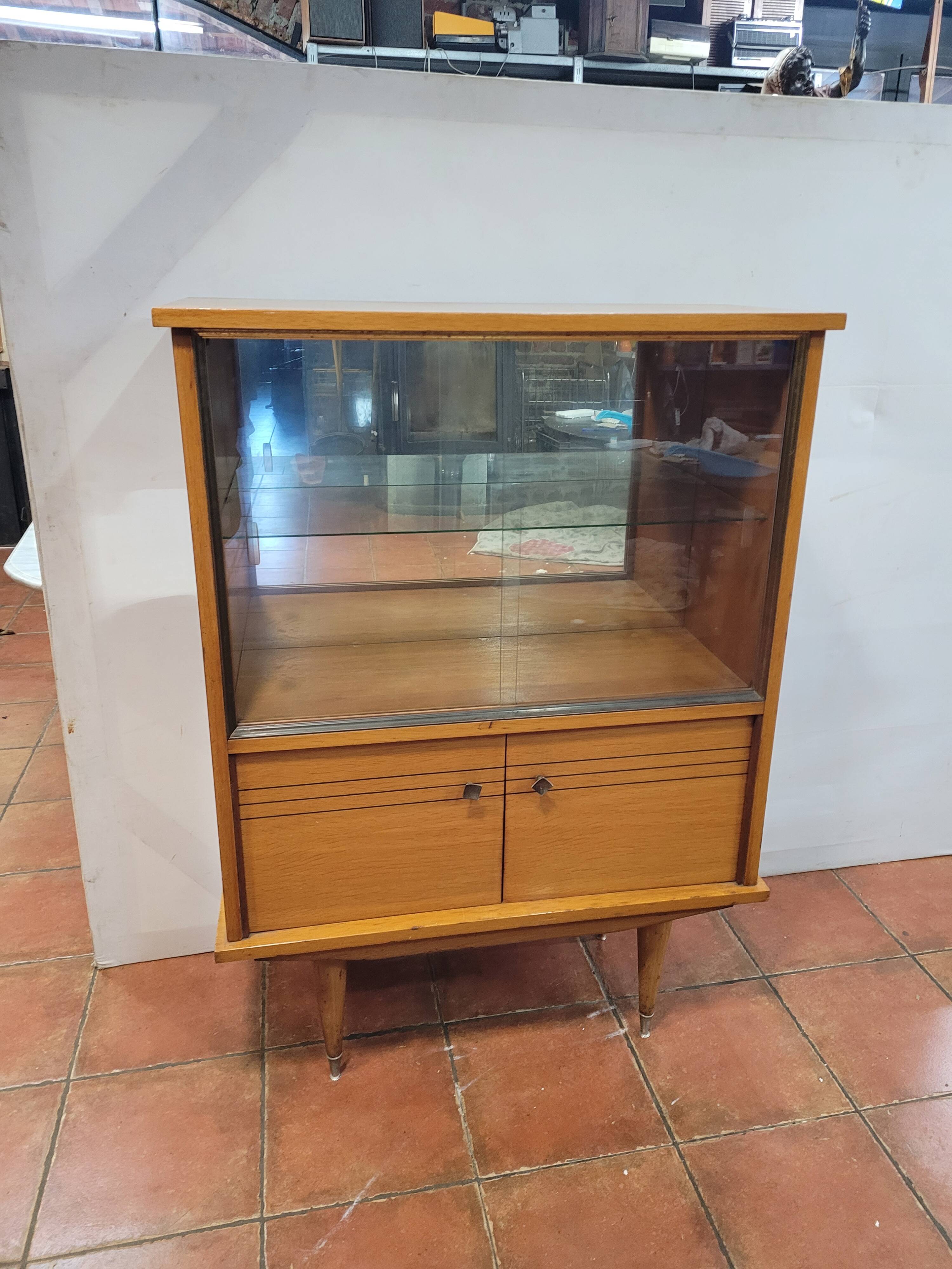 Vintage oak display cabinet from the 60s