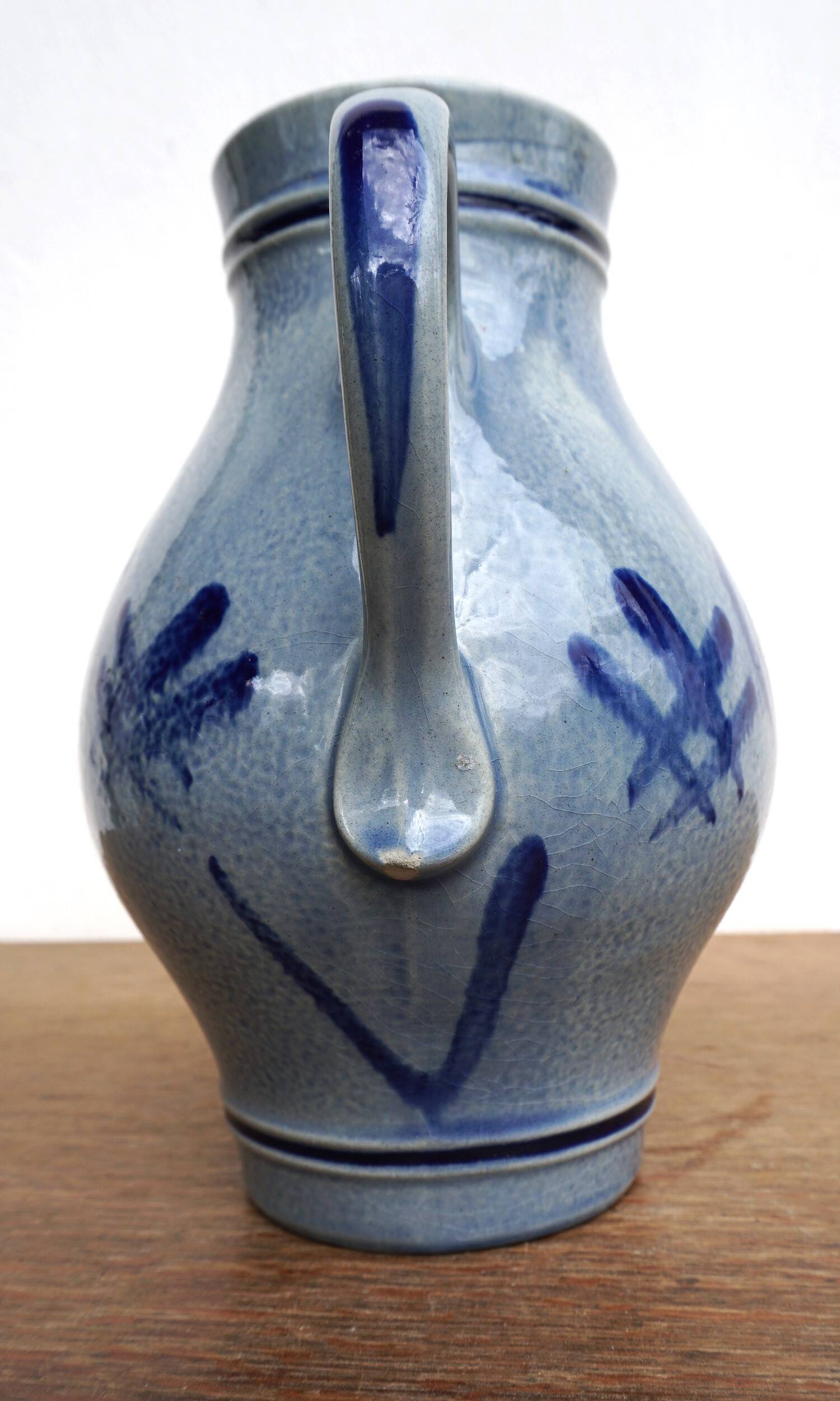 Pitcher and 6 glasses in vintage blue stoneware Marzi & Rémy German pottery