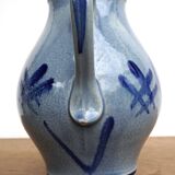 Pitcher and 6 glasses in vintage blue stoneware Marzi & Rémy German pottery