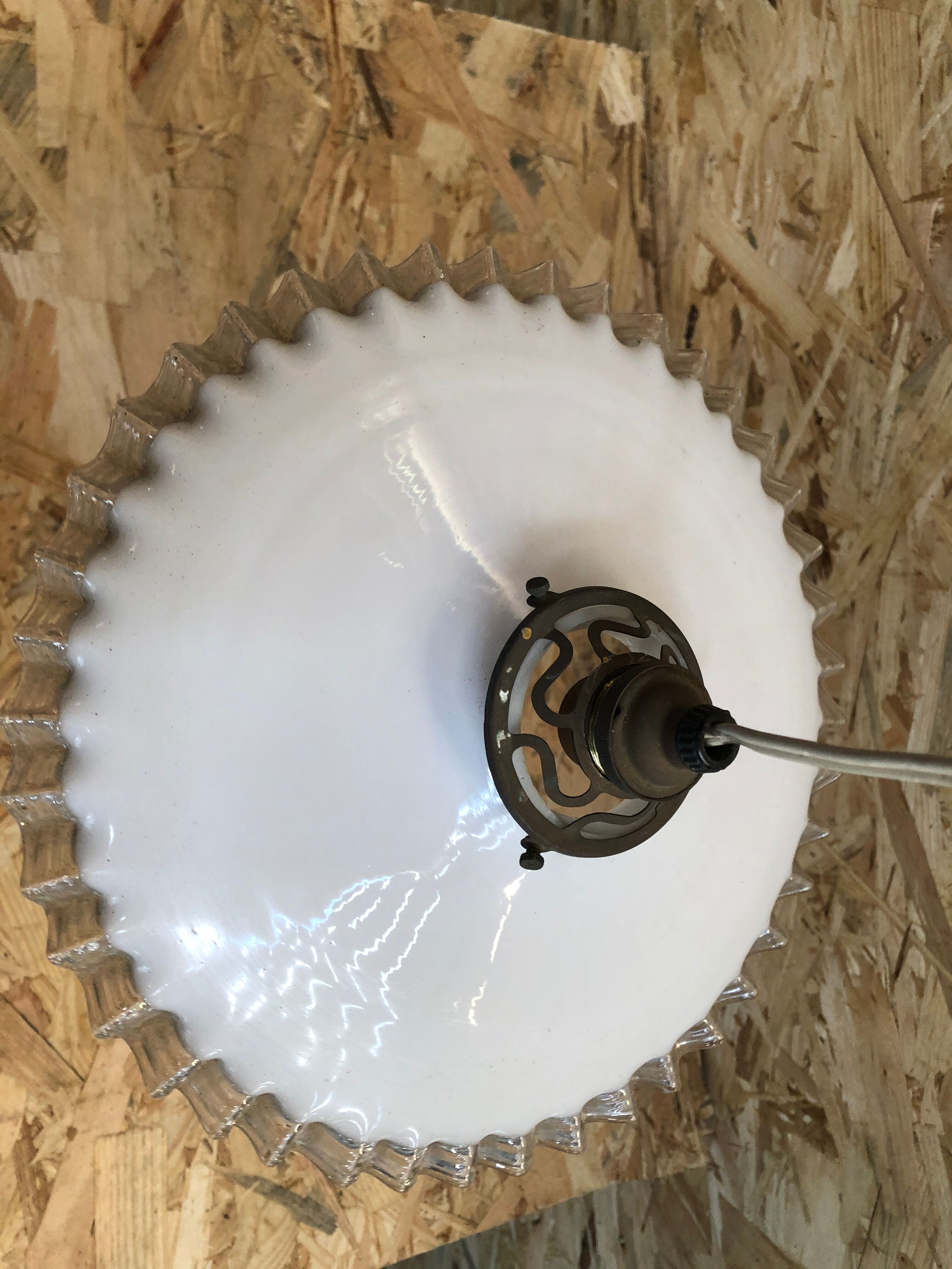 Old suspension glass multilayer corolla neck + brass socket 50 ́s vintage