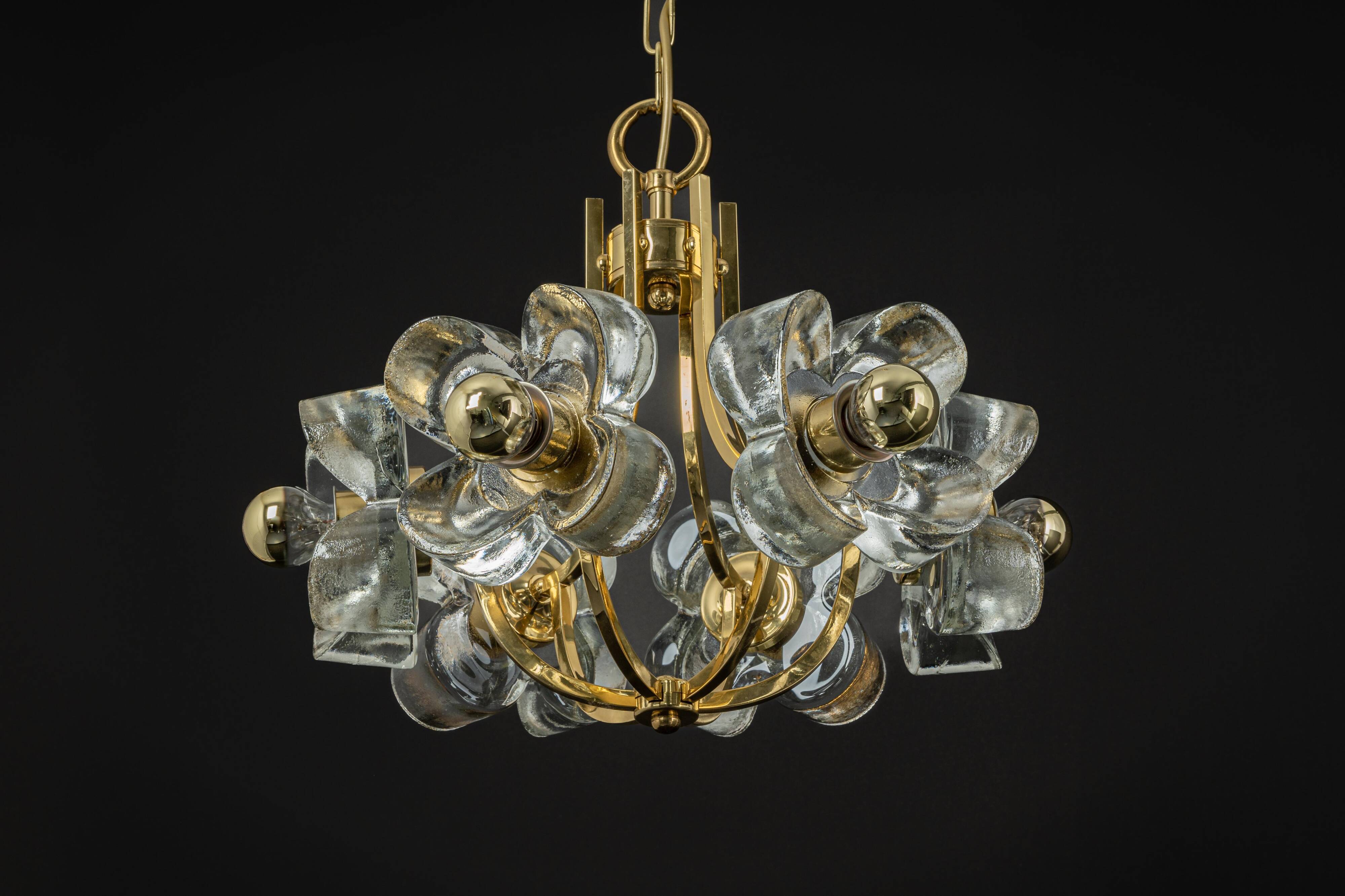 Large brass and crystal pendant light by Sische, Germany, 1970s.